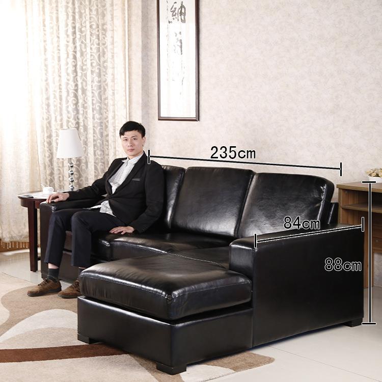 司玛特小户型单身公寓办公家用转角贵妃耐磨抛光亮皮沙发黑色皮安