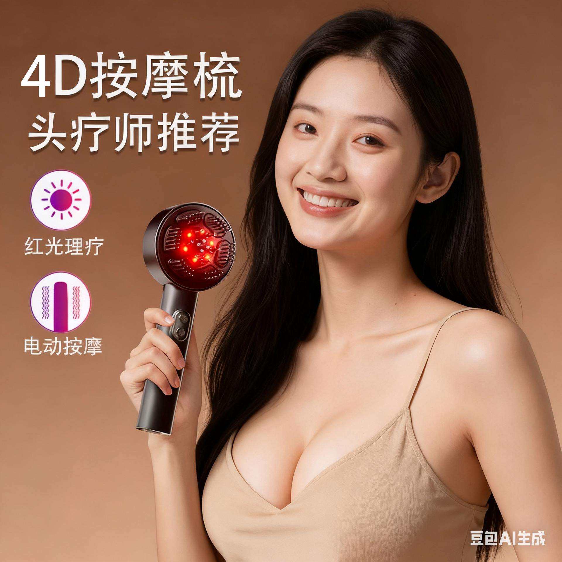 红光电动按摩梳护发可拆卸头皮经络梳导液抓揉震动生发养发梳子