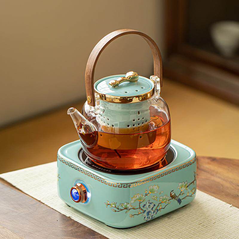 玻璃煮茶壶养生蒸茶壶兰花轻奢家用办公煮茶器电陶炉围炉煮茶套装
