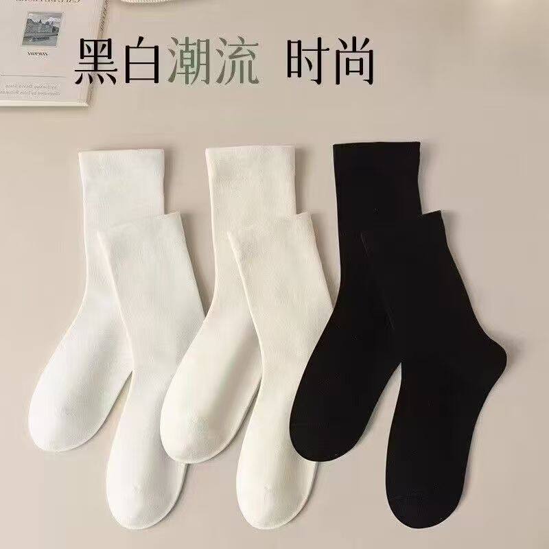 白色堆堆袜子女款中筒袜春夏搭配小皮鞋黑色秋冬长筒袜无骨月子袜