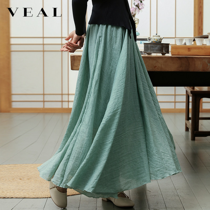 棉麻半身裙女夏季复古新中式禅意国风不规则大摆高腰亚麻文艺裙子