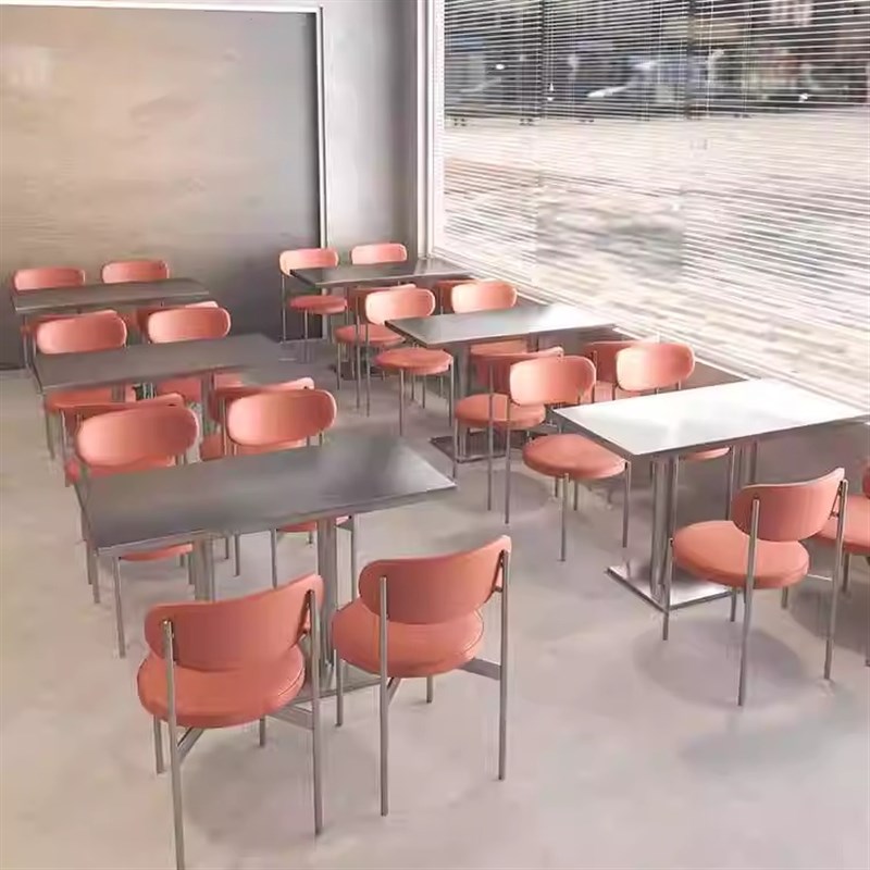 卡座沙发定制网红水泥风主题餐厅咖啡甜品饭不锈钢奶X茶店桌椅组
