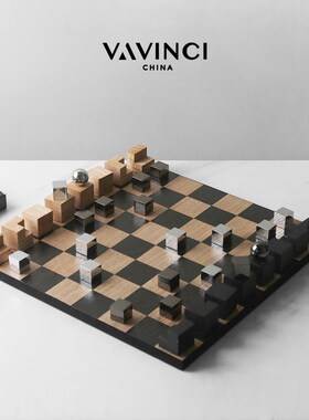 梵其欧式复古创意轻奢木质国际象棋盘摆件样板间客厅书房软装饰品