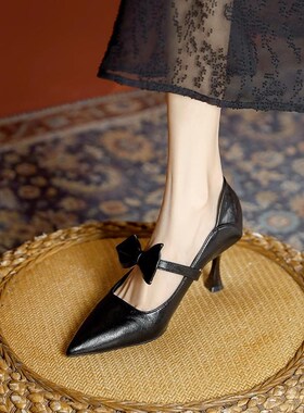 法式高跟鞋女细跟2l025年新款黑色职业工作鞋久站小个子职业单鞋