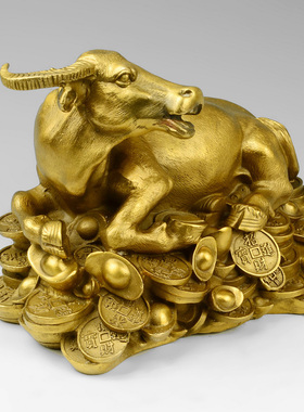 纯铜卧牛十二生肖牛摆件铜卧金钱牛母子牛家居客厅工艺品办公室