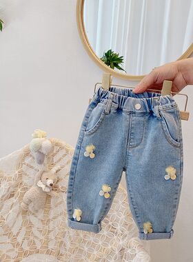 女童春秋牛仔裤儿童中小童韩版洋气休闲裤女宝宝弹力小脚裤长裤子