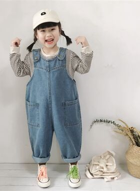 HAO好看韩版2024春秋款男女童宝宝休闲牛仔背带裤连身裤牛仔裤潮