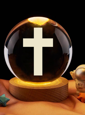 十字架水晶球摆件 创意欧式卧室小夜灯玄关酒柜电视柜装饰品 摆饰