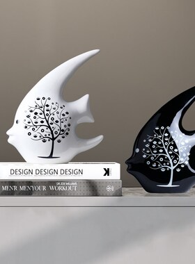 现代简约陶瓷摆件家居饰品酒柜电视柜装饰品创意桌面客厅对鱼摆设