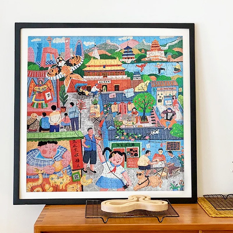 实木拼图框500片51*51拼图装裱框专用1000片35*35正方形相框框架