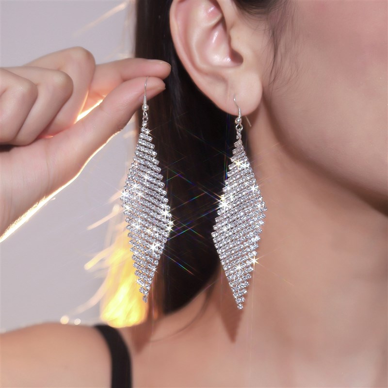 新款婚礼拍摄网红耳环气质夸张长款流苏耳饰女高级感菱形耳坠女潮