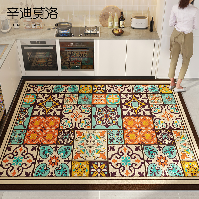 厨房专用地垫可擦免洗皮革全铺脚垫2024新款防滑防油门垫防水地毯