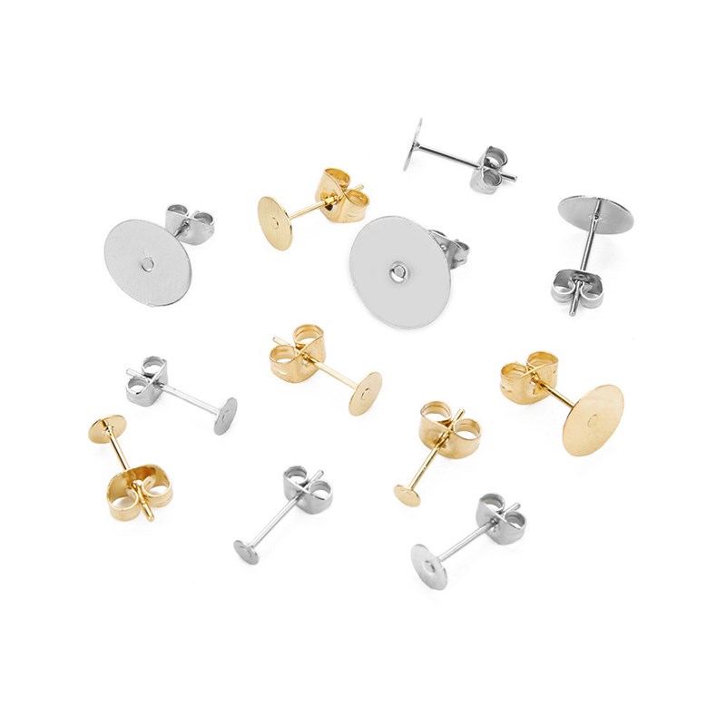 50件一包不锈钢金色银色圆盘耳针耳饰配件 DIY饰品配件材料