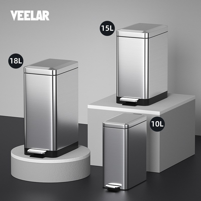 不锈钢垃圾桶家用高颜值脚踏式脚踩带盖卫生间垃圾桶厨房客厅缓降