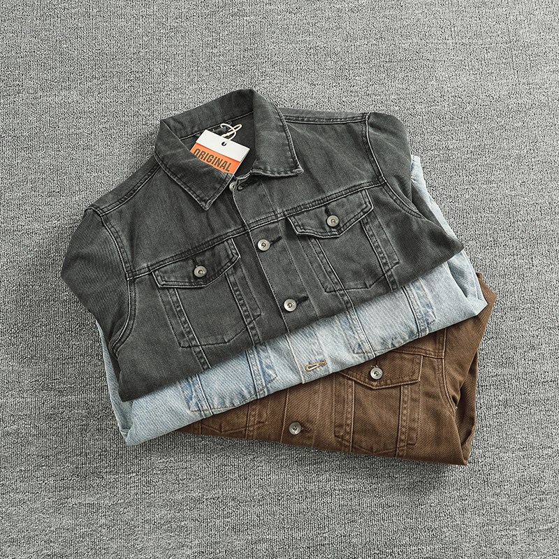 美式复古休闲纯棉工装夹克男士简单翻领梭织牛仔外套百搭男上衣潮