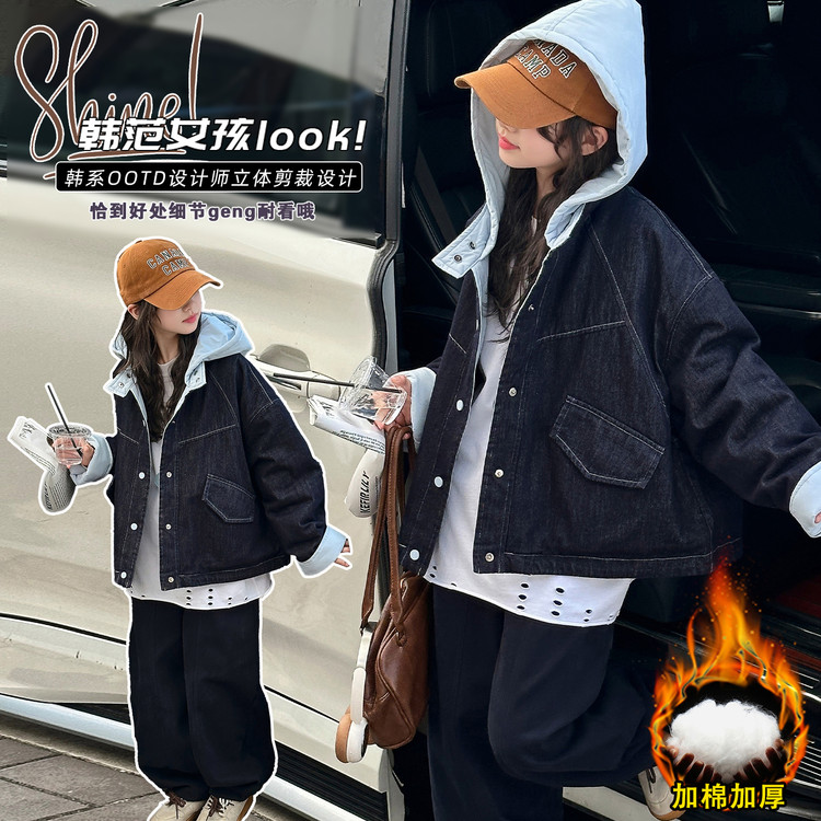 有帽不可拆女牛仔蓝7岁普通外套
