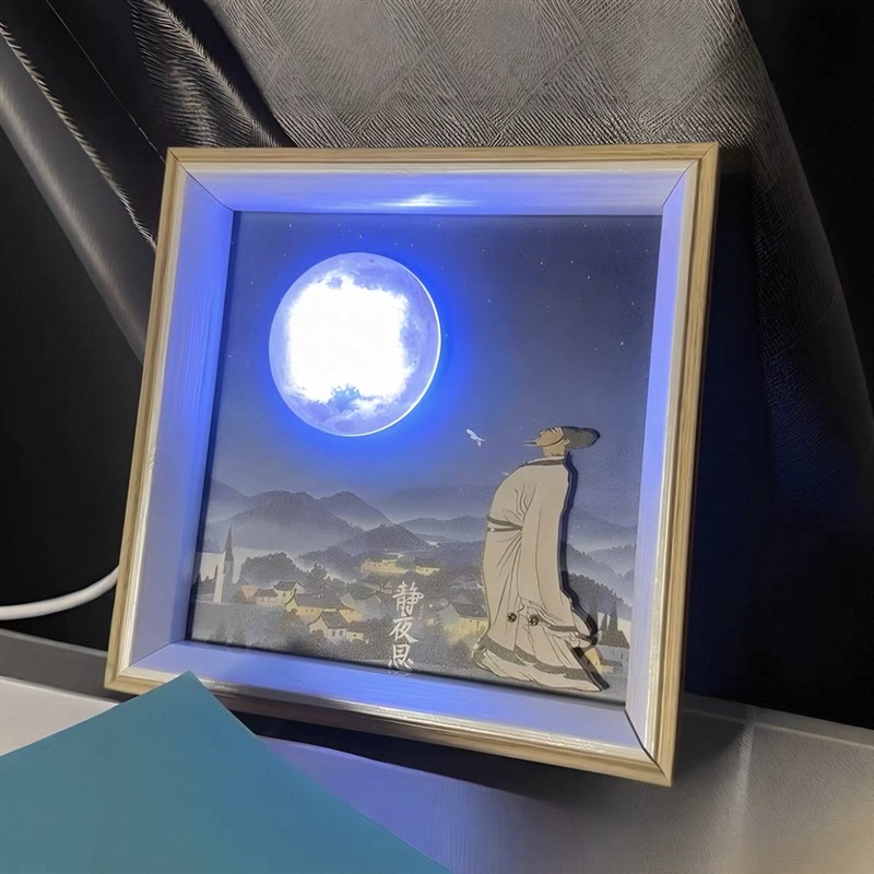 李白静夜思小夜灯创意ai语音智能对话举头望明月相框装饰卧室摆件