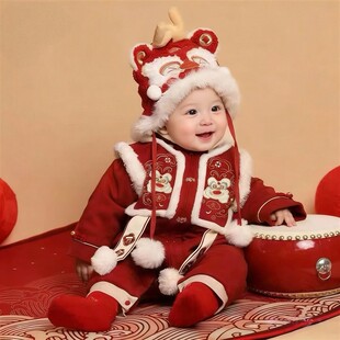 拜年服婴儿冬季连体周岁礼服男宝女宝百天加厚过新年喜庆衣服冬装
