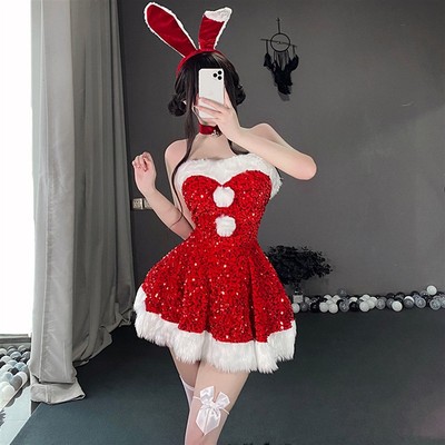 红色兔女郎cos圣诞节服装女万圣主题衣服连衣裙圣诞老人演出套装