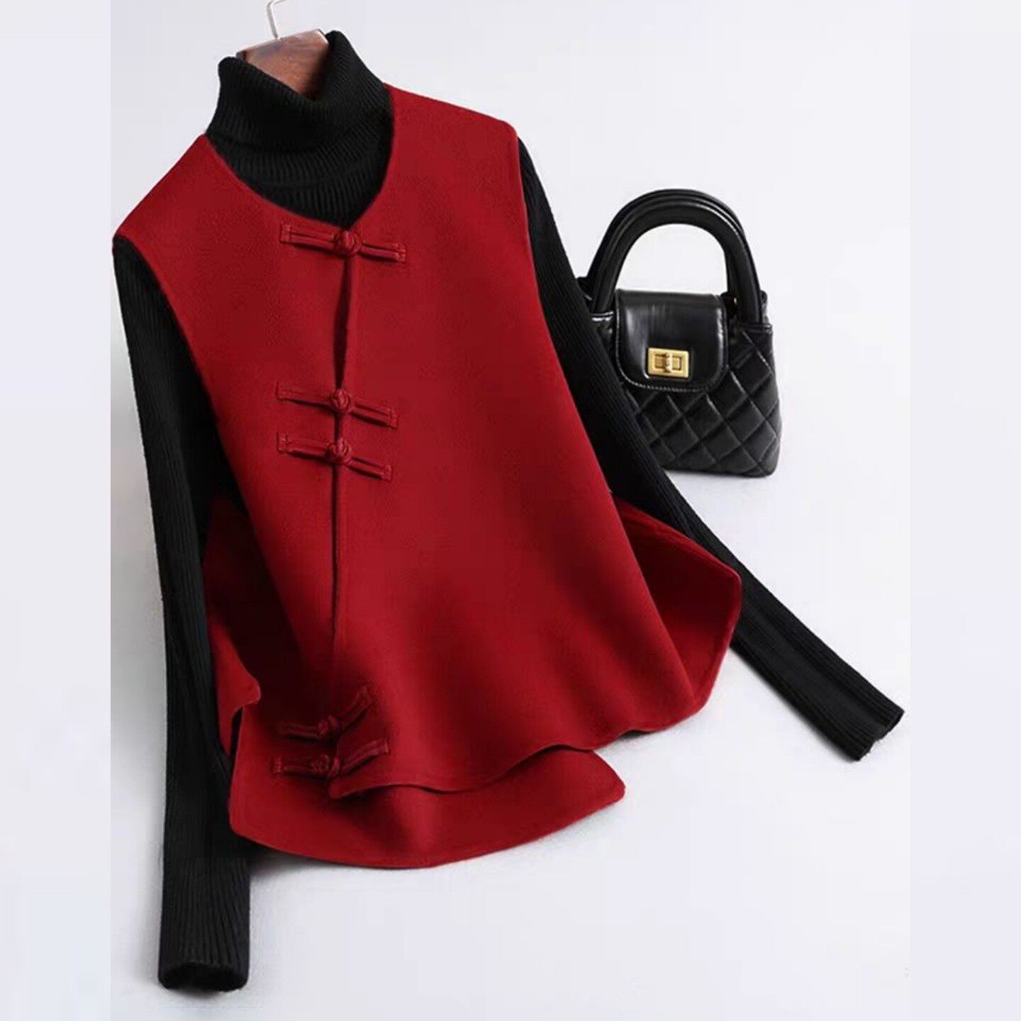 洋气减龄新中式毛呢马夹2025秋冬季新款红色国风复古呢子无袖外套,女装/女士精品,马夹,淘宝优惠券,粉丝福利购,淘宝优惠卷