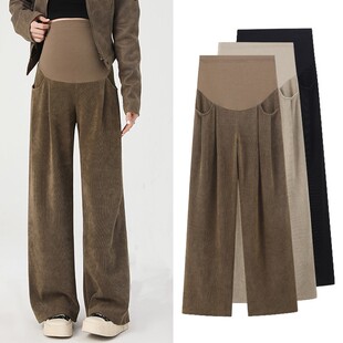 孕妇裤春秋2025新款孕晚期裤子秋冬款加绒外穿不勒肚子休闲阔腿裤