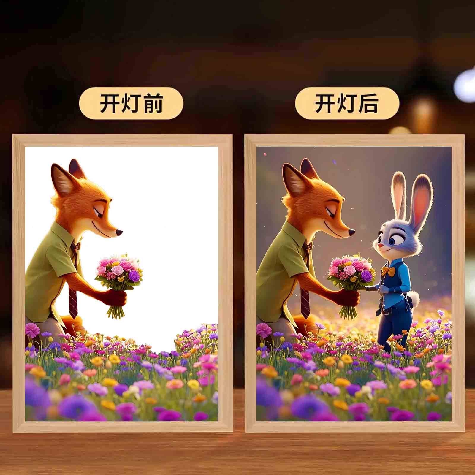 朱迪和尼克卡通狐狸兔子灯光画创意装饰台灯卧室床头灯温馨氛围灯,家居饰品,相框/画框,淘宝优惠券,粉丝福利购,淘宝优惠卷