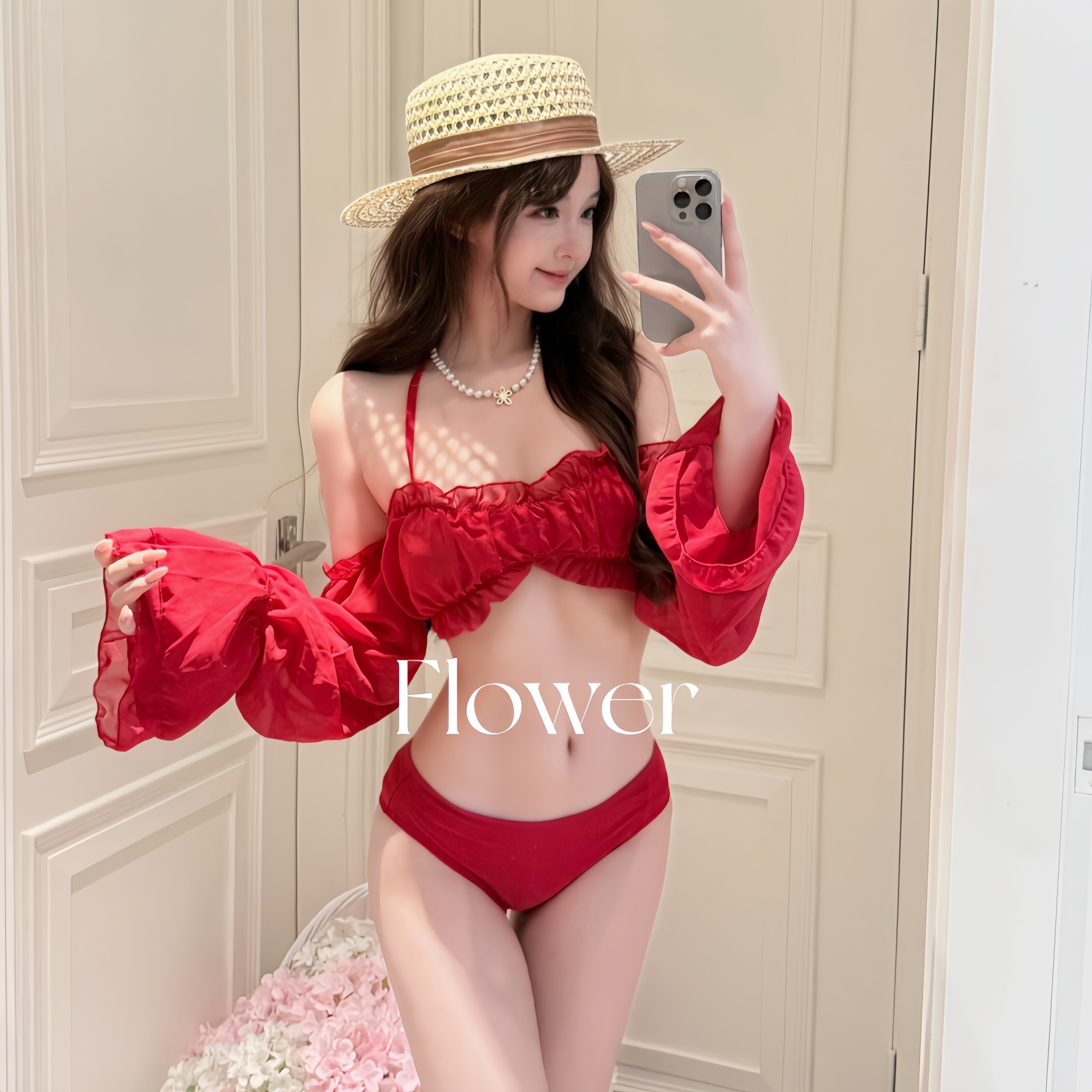 【明媚主场】显白红色辣妹性感bikini三件套泡温泉海边度假泳衣