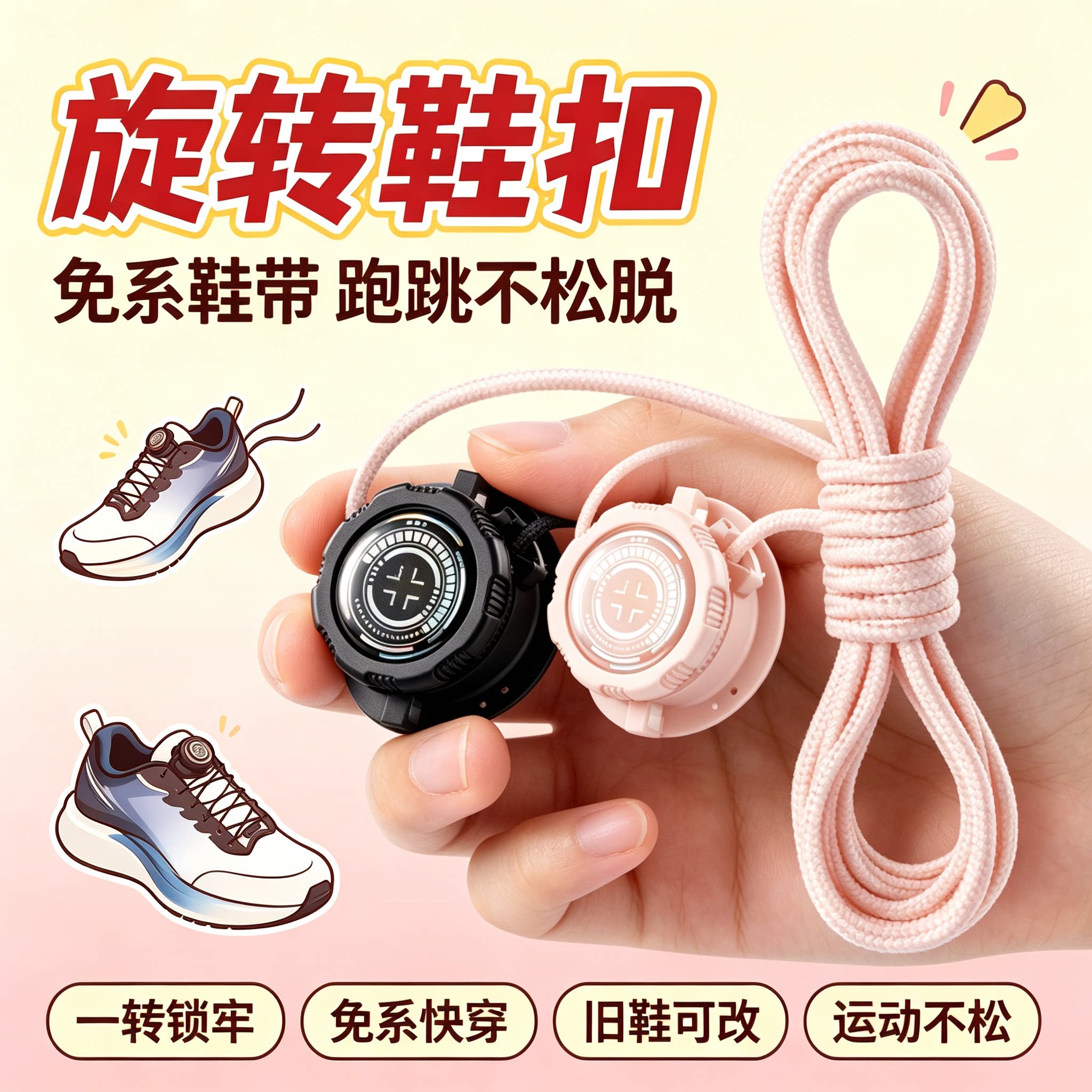 旋转纽扣懒人免系鞋带神器男女款运动免绑粗绳儿童旋钮卡扣固定器图片