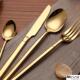 欧式 西餐餐具高档牛排刀餐具汤勺套装 304不锈钢金色镜面刀叉勺子