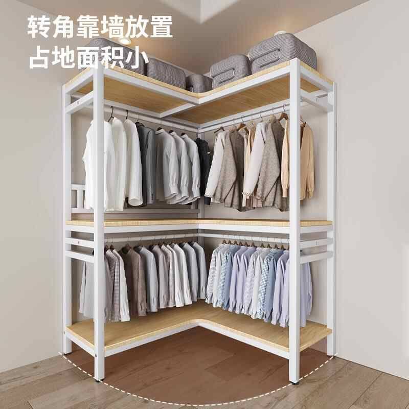 家用简易转角衣柜墙角开放式衣橱全钢架组合结实耐用转角置物架子