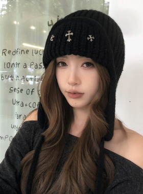 【猫仔kitten】十字架护耳帽飞行帽针织帽小众保暖潮男女帽子情侣