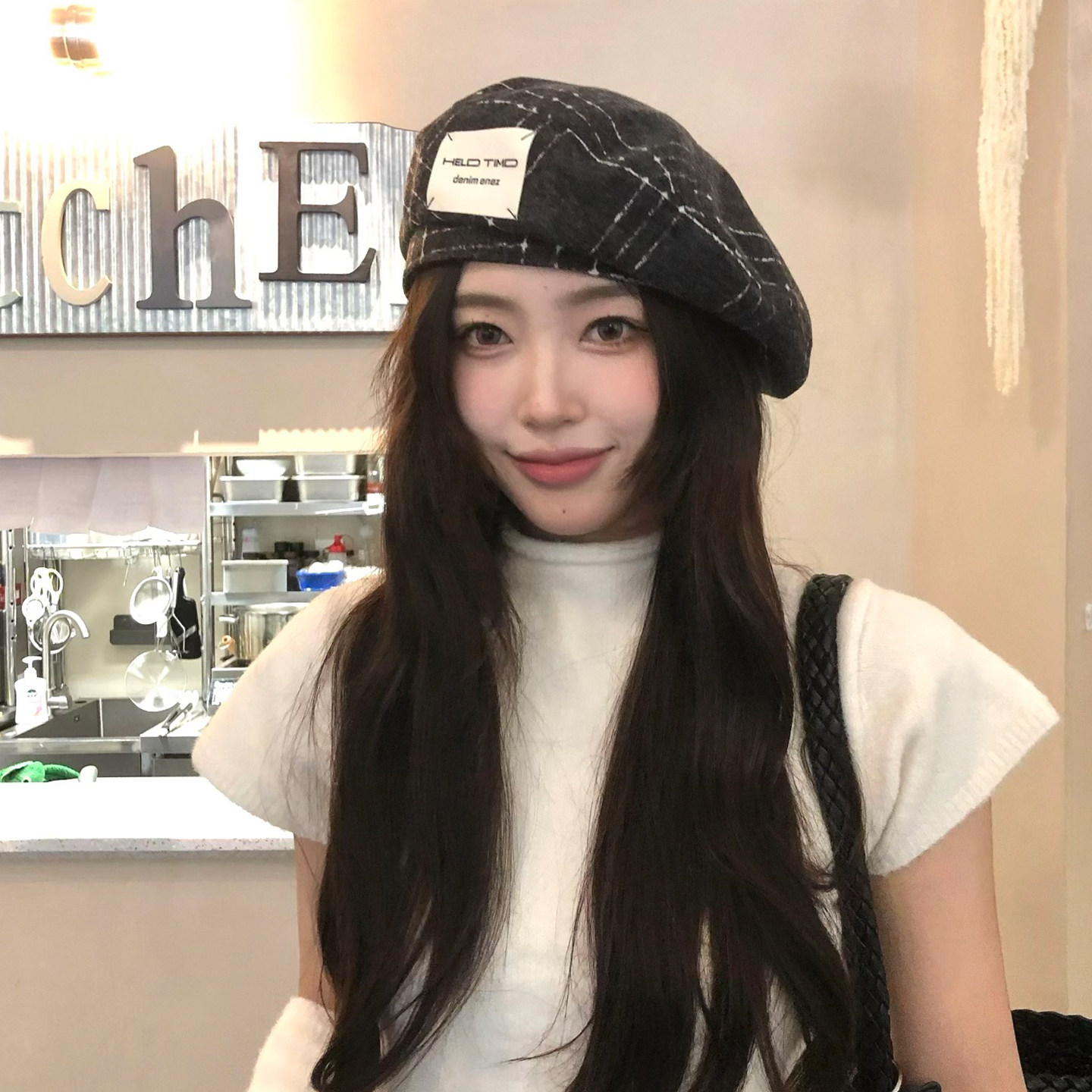 【猫仔kitten】时尚格纹贝雷帽秋冬复古休闲小众帽子显脸小画家帽
