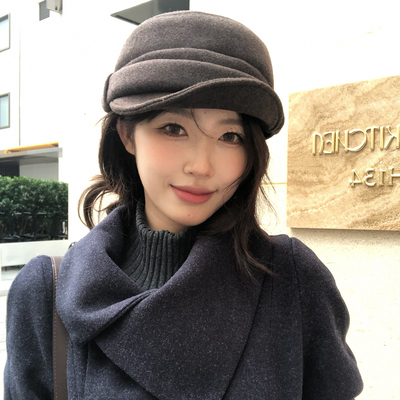 【猫仔kitten】圆顶休闲弯檐韩版帽子女2026年冬季保暖秋冬卷边