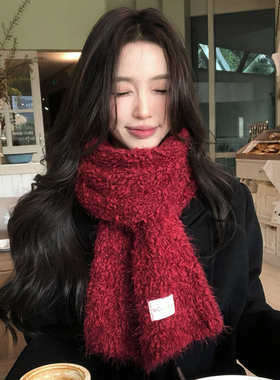 【猫仔kitten】韩系加厚2024新款毛绒披肩秋冬季红色围巾女新年