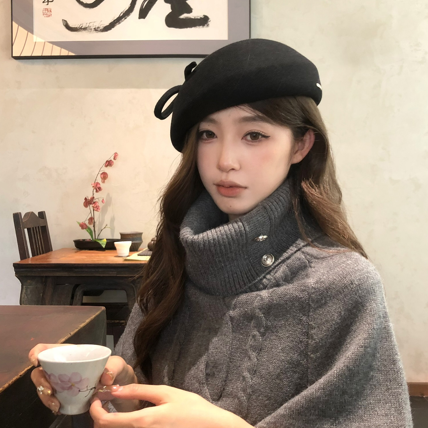 【猫仔kitte】文艺复古纯羊毛小礼帽英伦风冬季画家帽子千金帽女