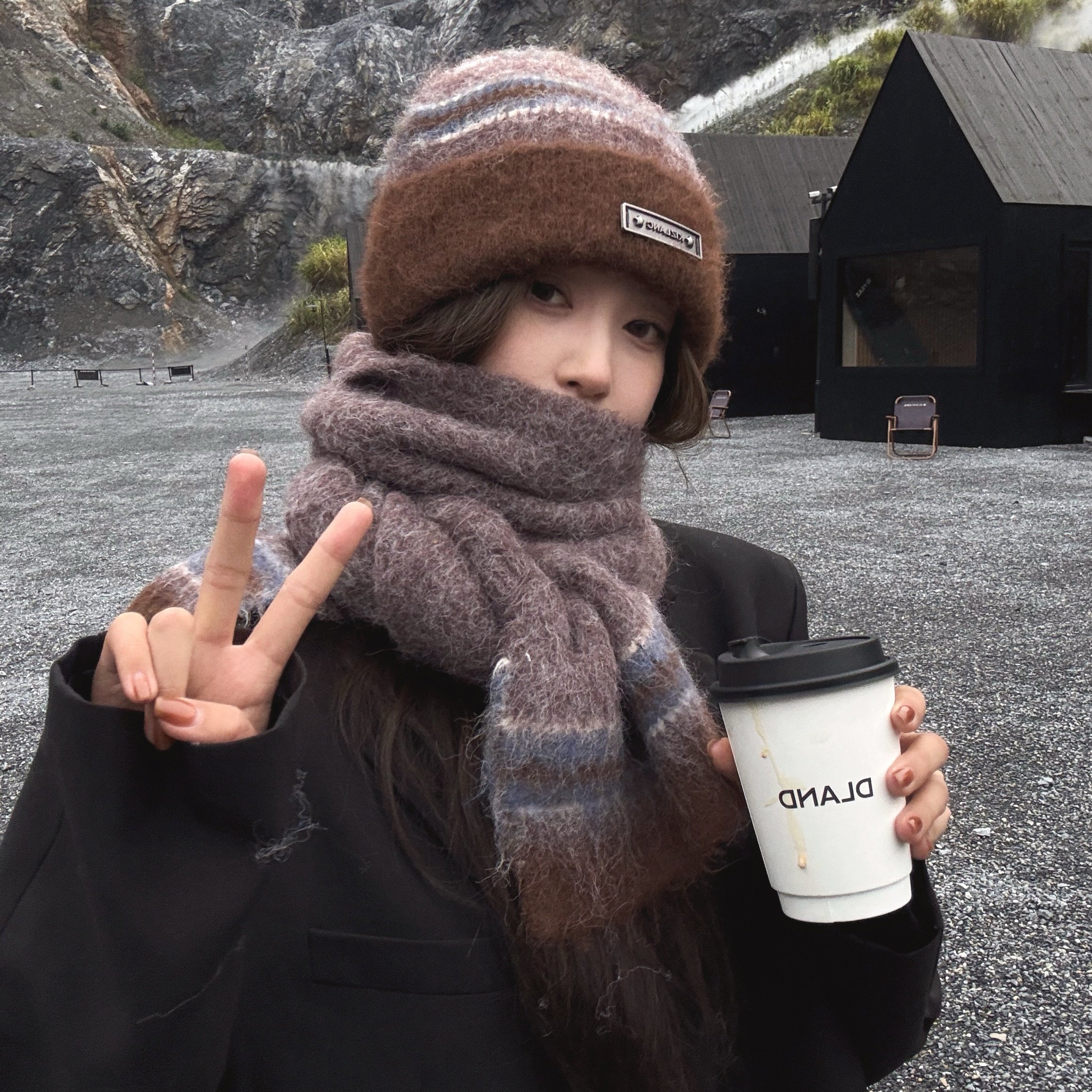 【猫仔kitten】冬季保暖围巾帽子套装羊毛情侣男女棕色拼接毛线帽,服饰配件/皮带/帽子/围巾,二件套,淘宝优惠券,粉丝福利购,淘宝优惠卷