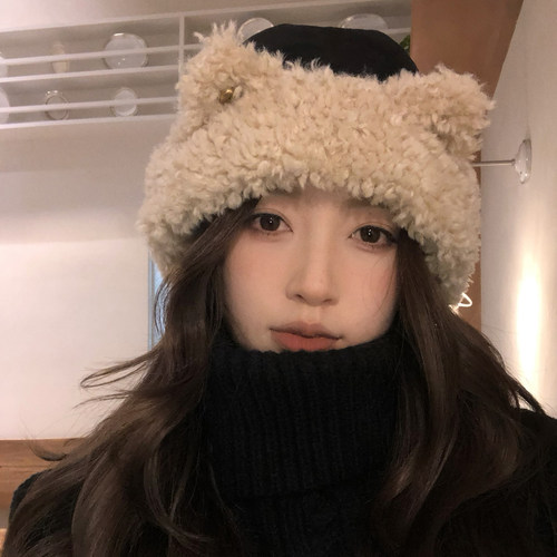 【猫仔kitten】可爱小熊耳朵毛绒帽子女秋冬护耳保暖骑车防风帽子