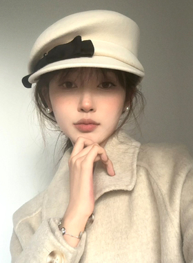 【猫仔kitten】100%羊毛贝雷帽贵妇帽蝴蝶结礼帽洋气千金风帽子女
