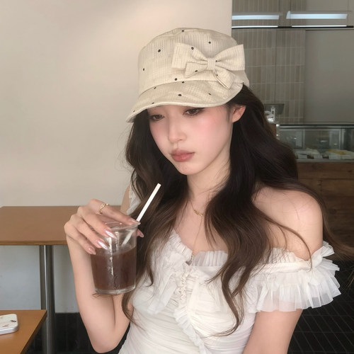 【猫仔kitten】甜美蝴蝶结波点棒球帽时尚流行夏季遮阳休闲帽子女