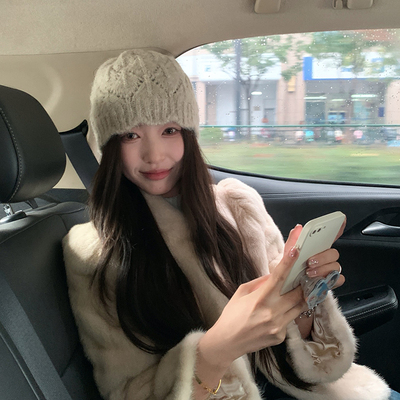 【猫仔kitten】帽子女秋冬高级感针织套头日系复古花边瓜皮帽包头