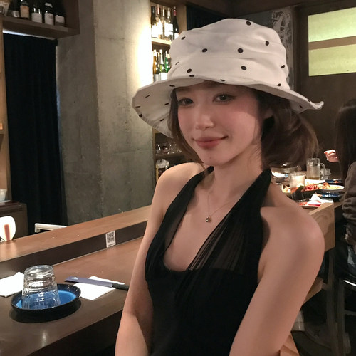 【猫仔kitten】高级贵女波点礼帽透气防晒遮阳帽子平顶帽子太阳帽