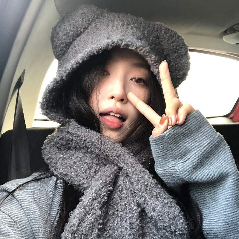 猫仔kitten可爱小熊帽灰色针织帽