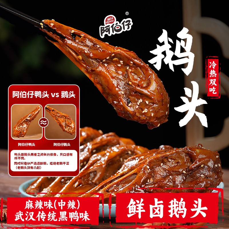 【现做现发】阿伯仔黑鸭味(武汉)卤麻辣鹅头8整只大鹅头