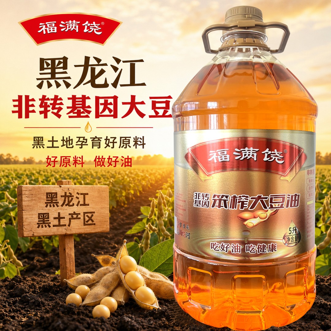 福满饶 非转基因笨榨大豆油 5L 黑龙江家用压榨食用油炒菜煎炸