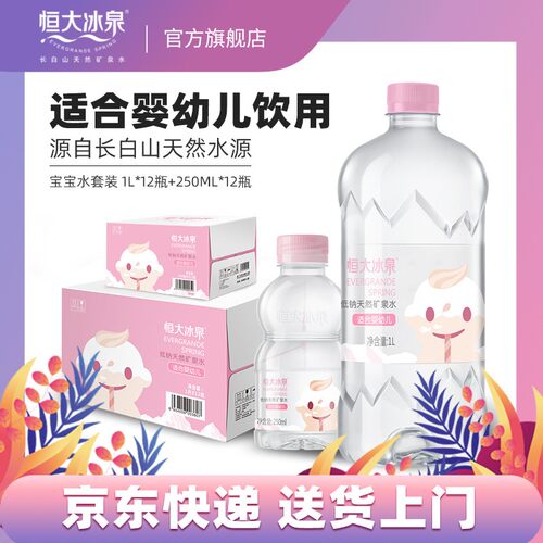 【宝宝水一大一小】恒大冰泉低钠天然矿泉水婴儿水1L*12+250ml*12