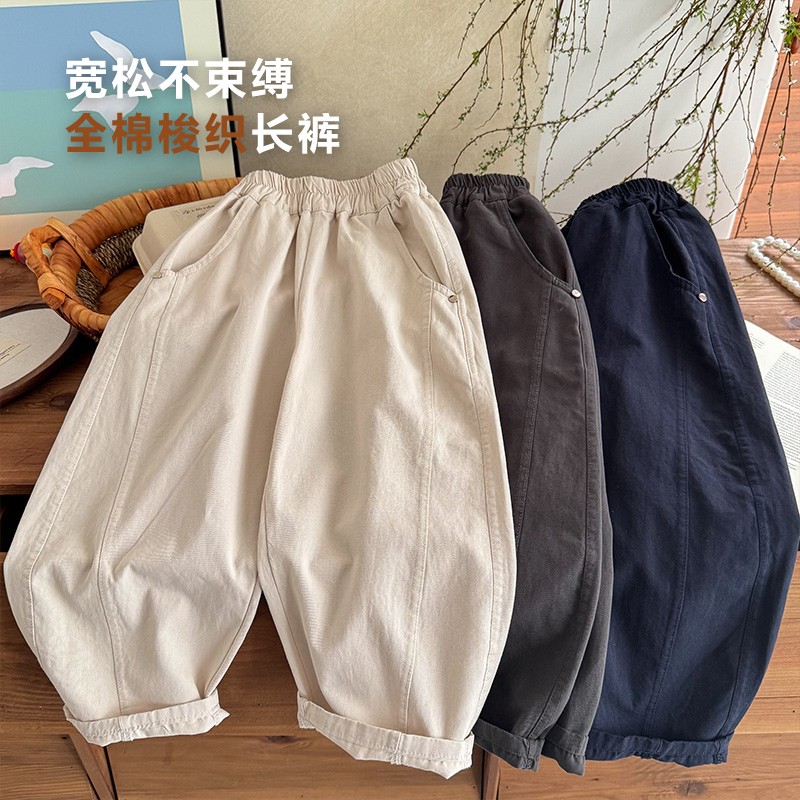 男女童纯棉轻薄松紧阔腿长裤