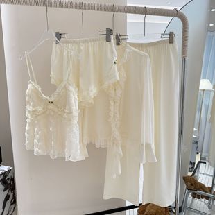 吊带性感夏季 家居服四件套高级感法式 睡衣 性感长袖 纯欲显瘦时尚