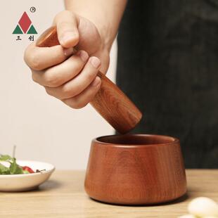 三创 手动蒜泥器研磨器 中国风捣蒜器家用 整木捣碎罐木质捣蒜罐