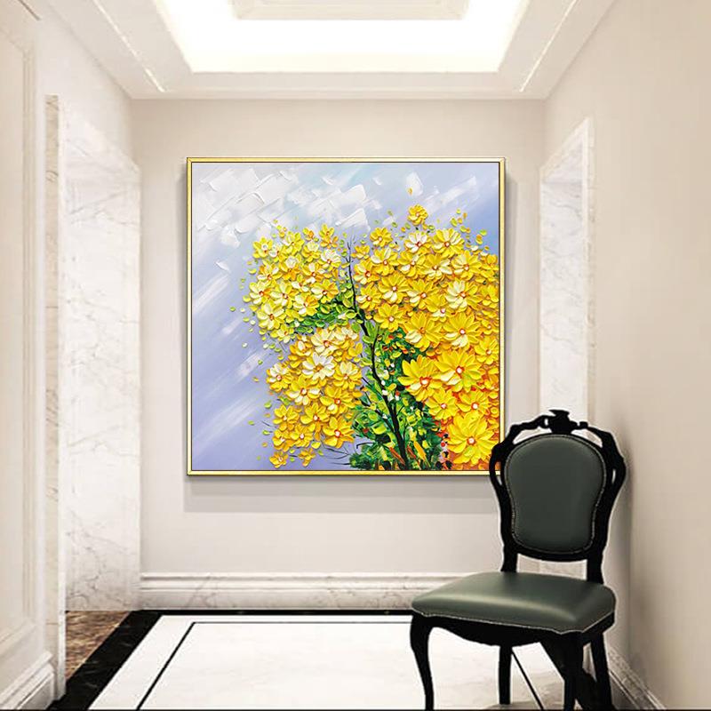 新款直销客厅现代手绘立体花卉装饰画玄关挂画卧室餐厅简约背景墙图片