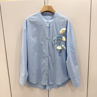 KS806欧洲站2026春时尚立领单排扣百搭显瘦重工花朵刺绣衬衫上衣